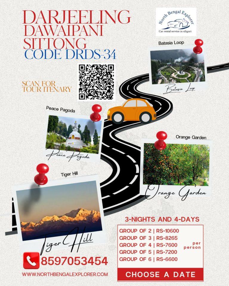 3 Nights 4 Days Darjeeling–Dawaipani–Sittong Tour Plan